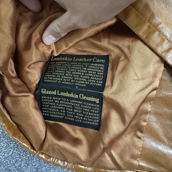 Mens Vintage 70's Robert Lewis Tan Brown Lambskin Leather Button Up Jacket Sz 38 - Picture 8 of 9